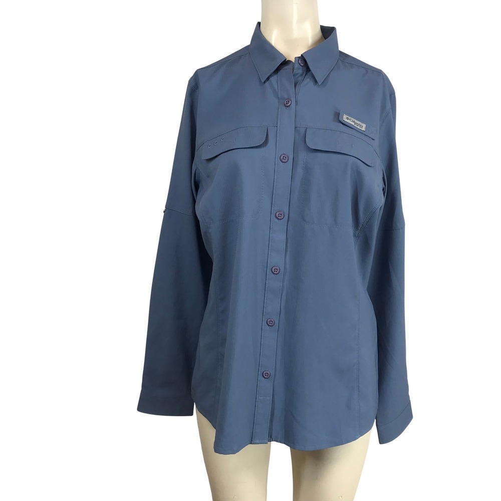 Columbia PFG Women's Long Sleeve Fishing Shirt Blue Omni-Shade UPF 50 Size M